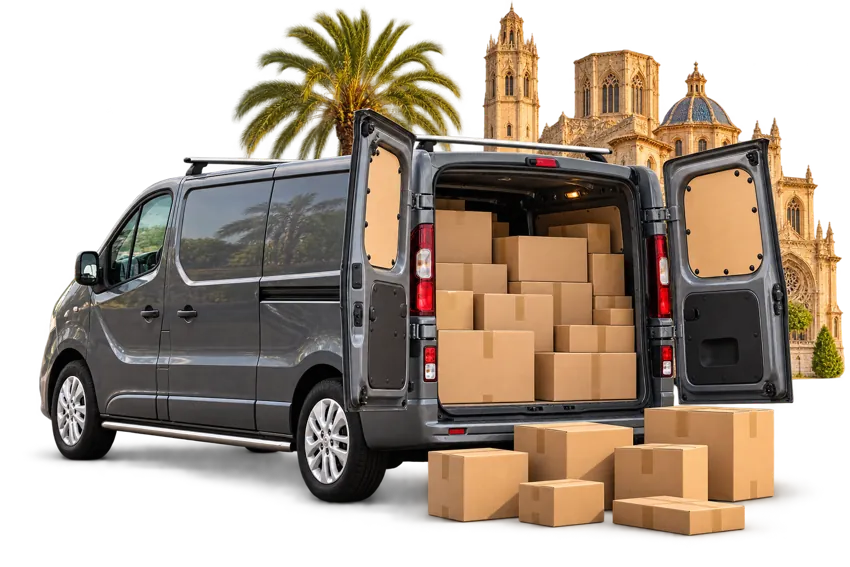 Сірий Opel Vivaro з відкритими дверцятами й посилками